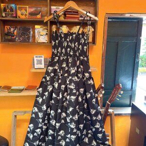 Black Floral Smocked Maxi Dress Boho Sundress